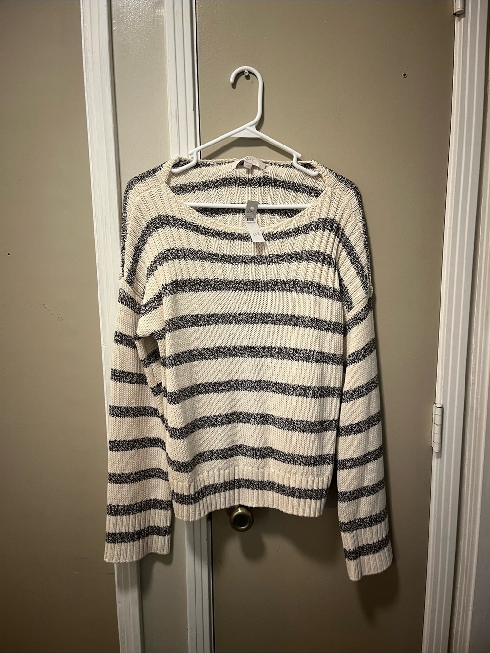LOFT Striped Crewneck Sweater in Cream and Brown - Picture 3 of 6